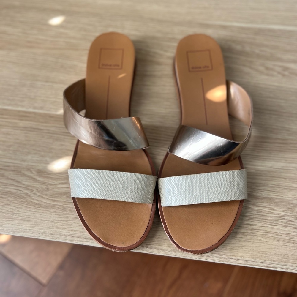 Dolce Vita Metallic and Cream Sandals - Picture 2 of 3